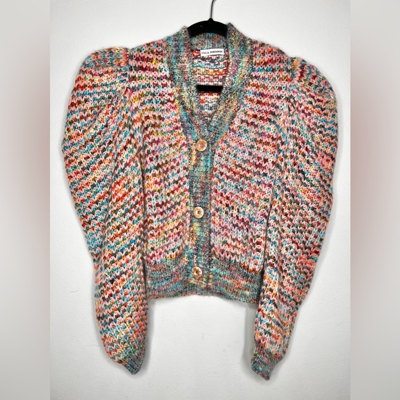 NWOT Ulla Johnson Fiora Wool Puff Sleeve Rainbow Cardigan Sweater Size Small - Picture 3 of 9